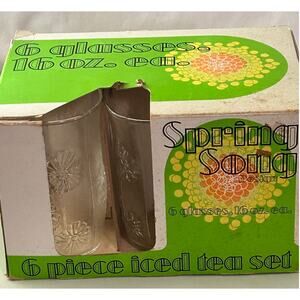 Vintage Anchor Hocking SPRING SONG 6 Piece Iced Tea Set-16oz-1970's-Original Box